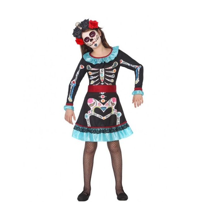 Disfraz de esqueleto Catrina mejicana para niña