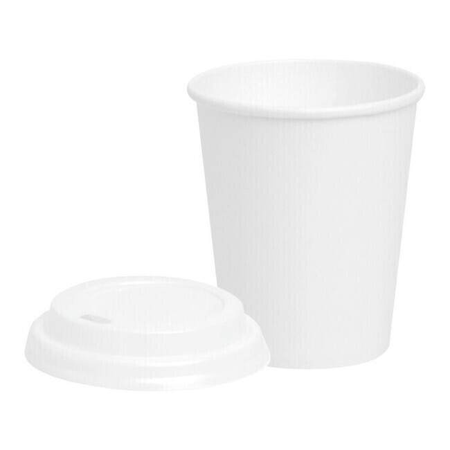 Vasos de 480 ml de cartón blanco tapa con agujero- 25 unidades