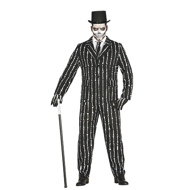 Disfraz de esqueleto elegante con huesos para hombre