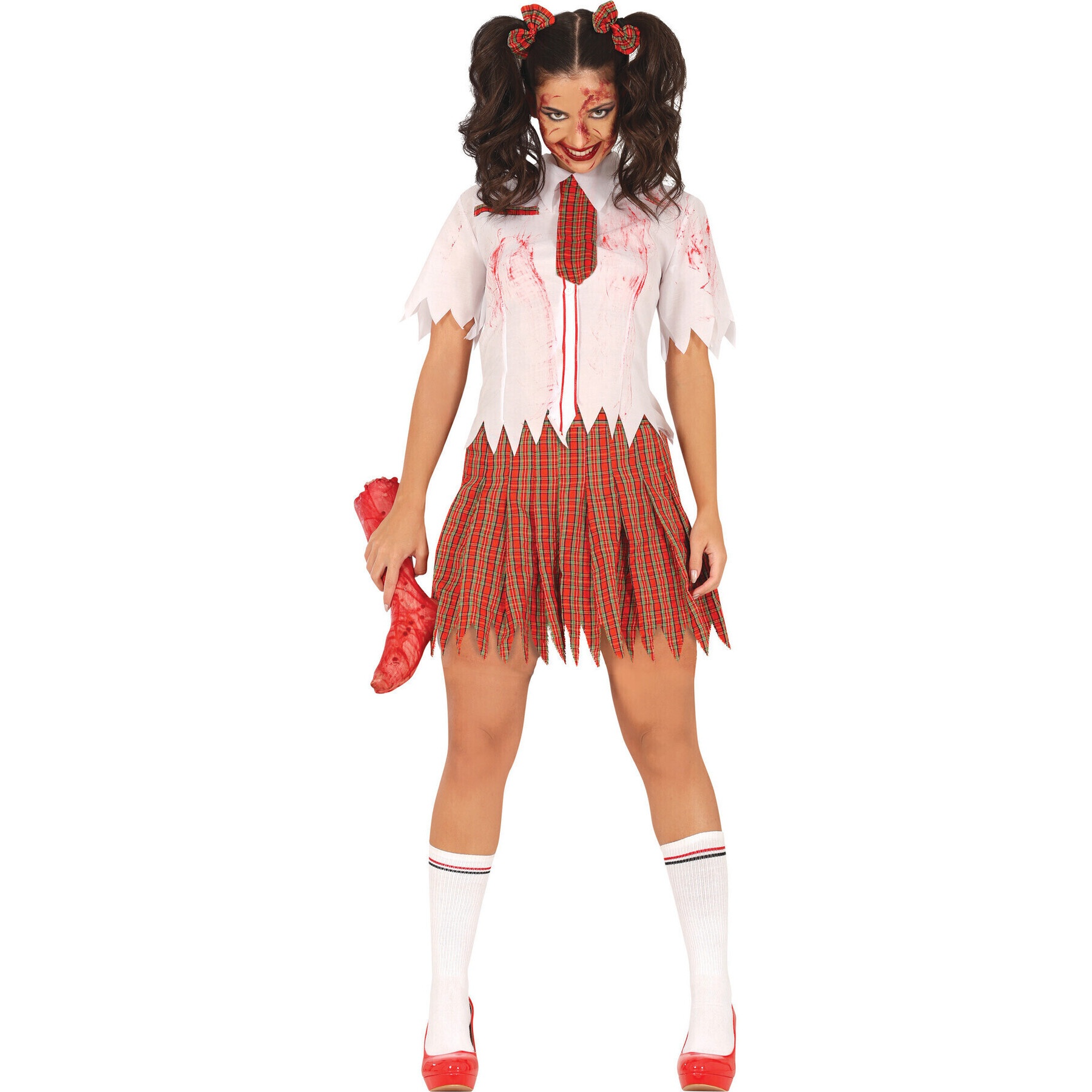 Disfraz de colegial zombie rojo para mujer
