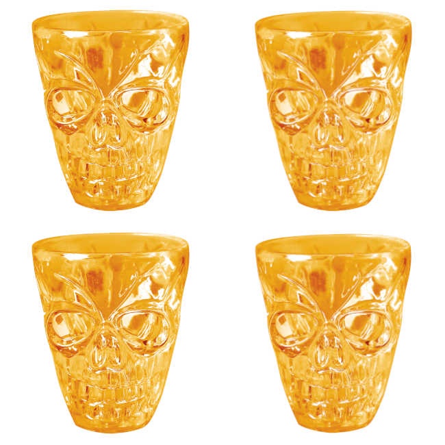 Vasos de 6 cm de plástico chupito calavera - 4 unidades