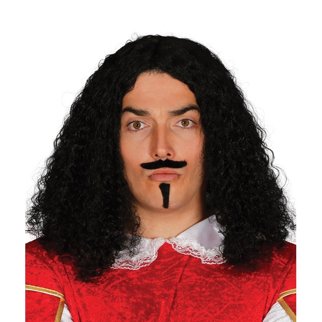 Peluca negra con bigote y perilla