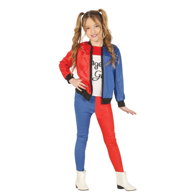 Disfraz de Harley supervillana rojo y azul para niña