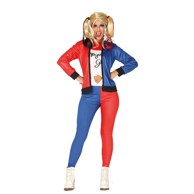 Disfraz de Harley supervillana rojo y azul para mujer