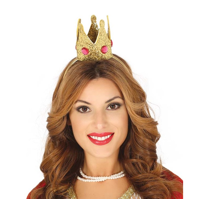 Corona dorada con diadema y joyas rosas