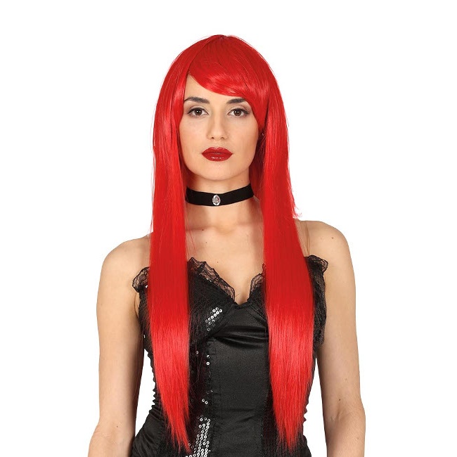Peluca extra larga con flequillo roja
