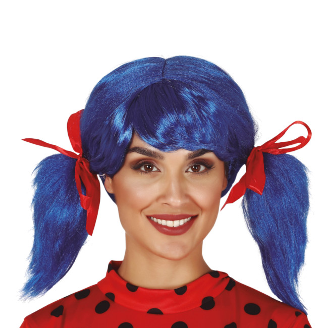 Peluca de Ladybug azul con coletas
