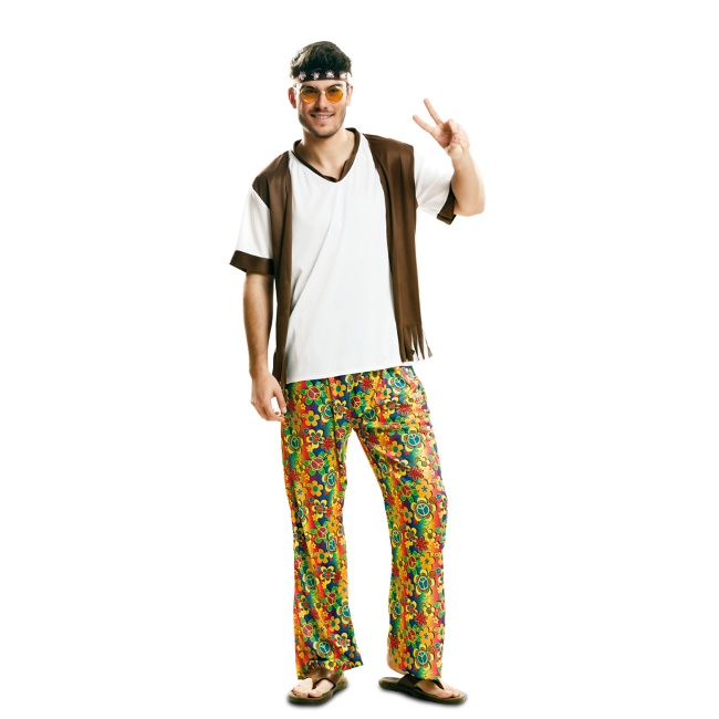 Disfraz de hippie con estampado de flores para hombre