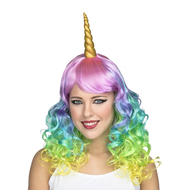 Peluca larga multicolor de Unicornio dorado