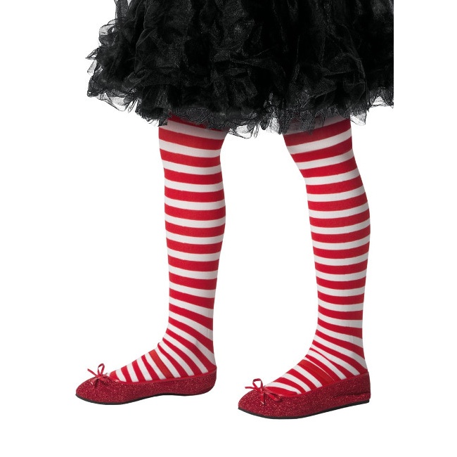 Pantys para niña blancas y rojas a rayas