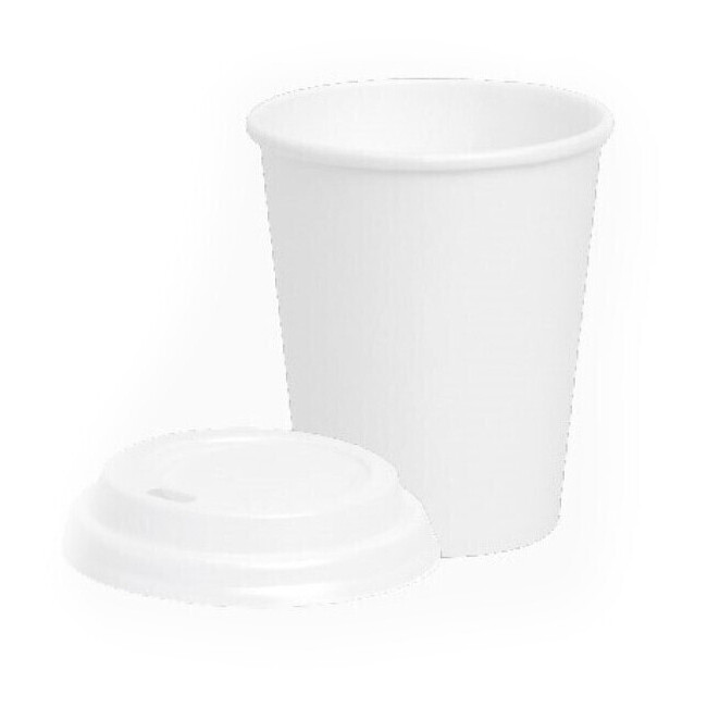 Vasos de 250 ml de cartón blanco tapa con agujero - 25 unidades
