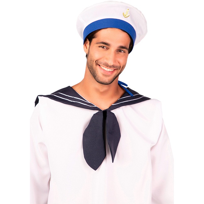 Gorro de marinero blanco y azul - 58 cm