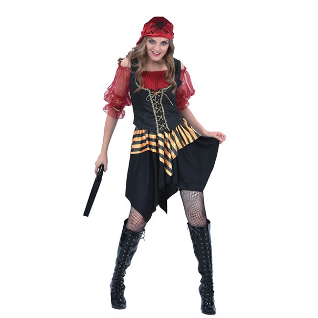 Disfraz de pirata rojo con calavera para mujer