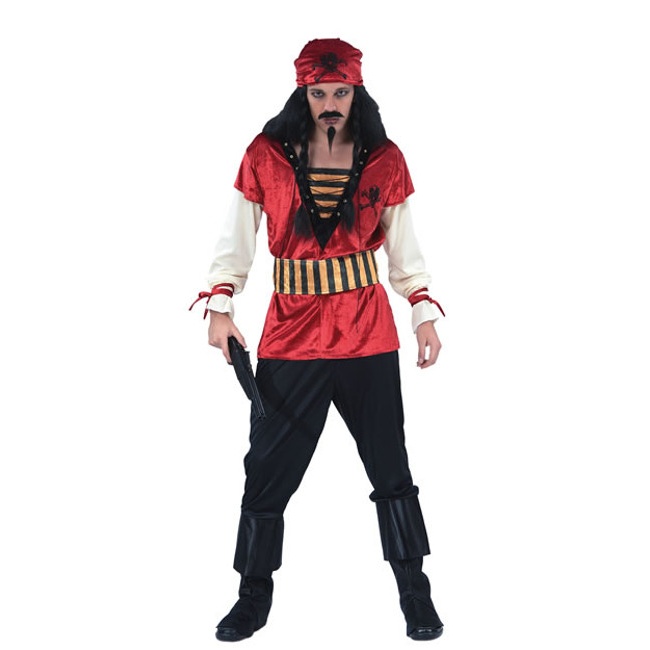 Disfraz de pirata rojo con calavera para hombre