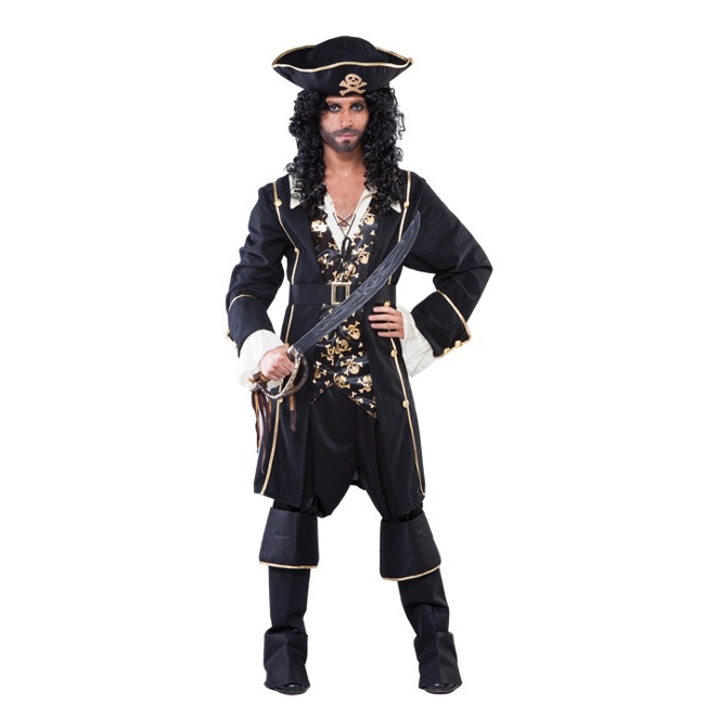 Disfraz de pirata negro y dorado para hombre