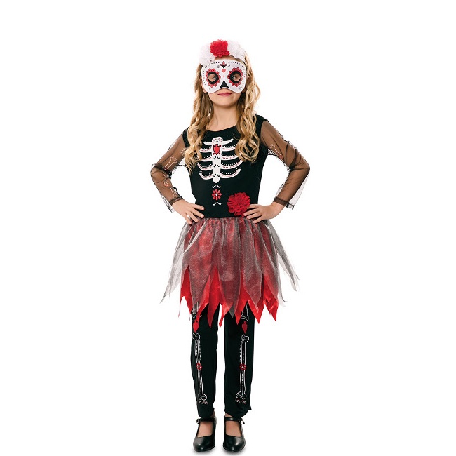 Disfraz de Catrina con máscara para niña