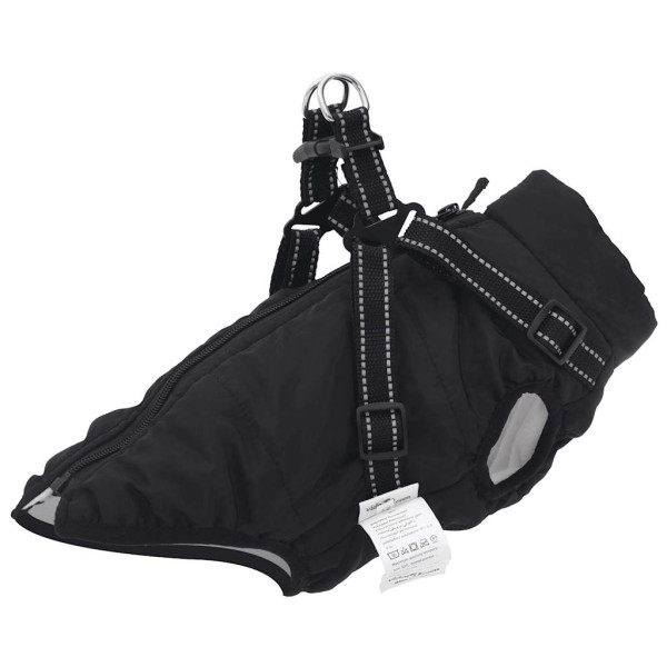 Abrigo para perro con arnés impermeable reflectante L negro