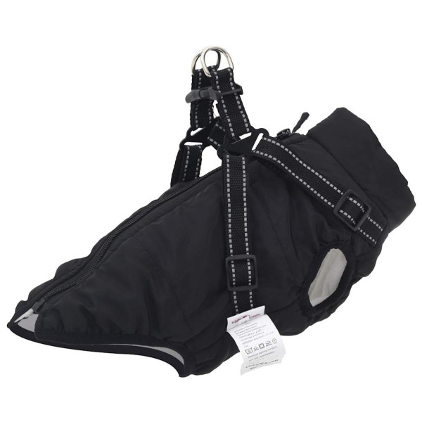 Abrigo para perro con arnés impermeable reflectante M negro