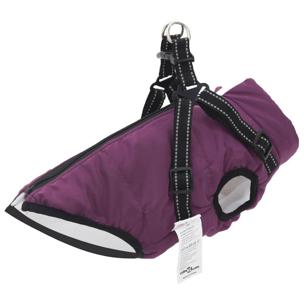 Abrigo para perro con arnés impermeable reflectante S morado