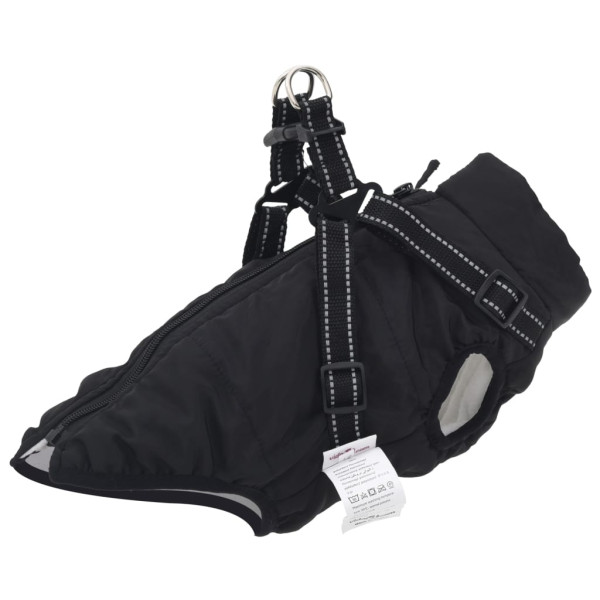 Abrigo para perro con arnés impermeable reflectante S negro