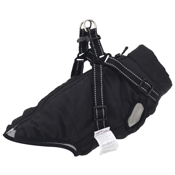 Abrigo para perro con arnés impermeable reflectante XL negro