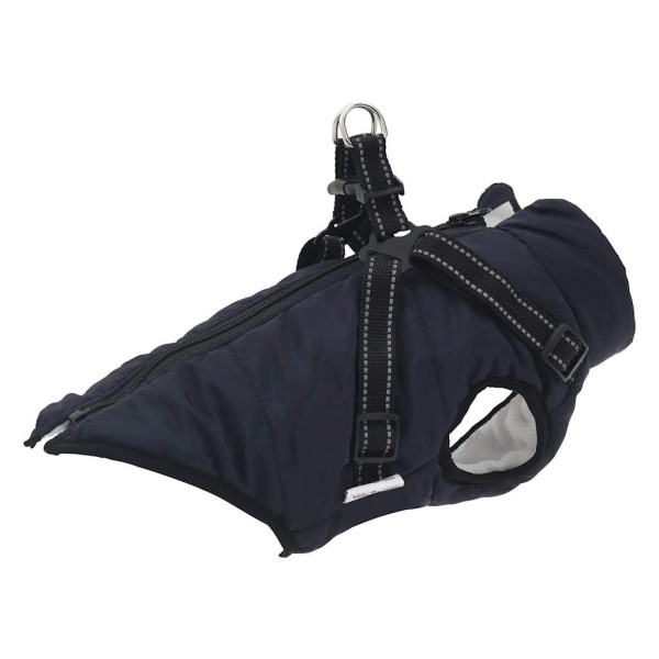 Abrigo perro con arnés impermeable reflectante L azul marino