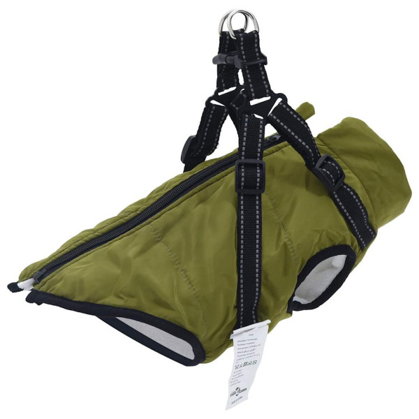Abrigo perro con arnés impermeable reflectante M verde militar