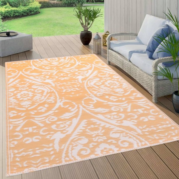 Alfombra de exterior PP naranja y blanco 120x180 cm
