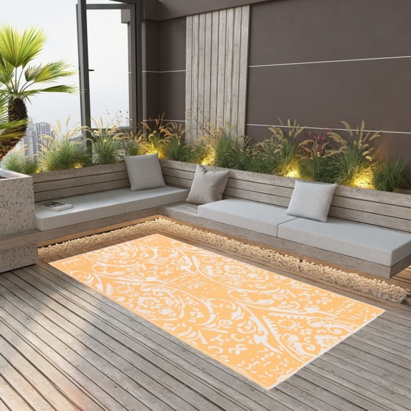 Alfombra de exterior PP naranja y blanco 190x290 cm