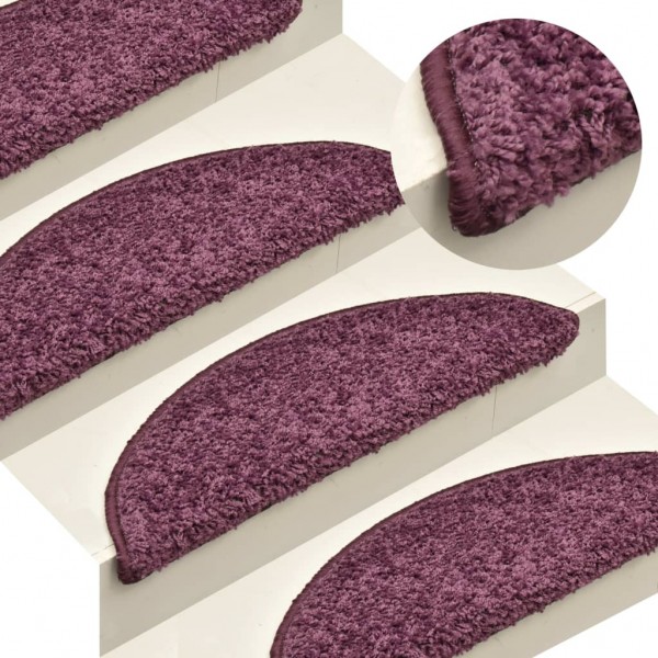 Alfombra de peldaño de escalera 15 uds morado oscuro 56x17x3 cm