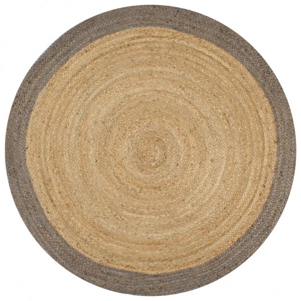 Alfombra de yute tejida a mano con borde gris 120 cm