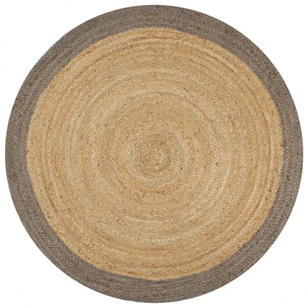 Alfombra de yute tejida a mano con borde gris 90 cm