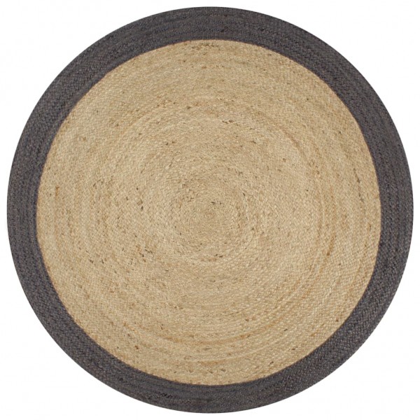 Alfombra de yute tejida a mano con borde gris oscuro 120 cm