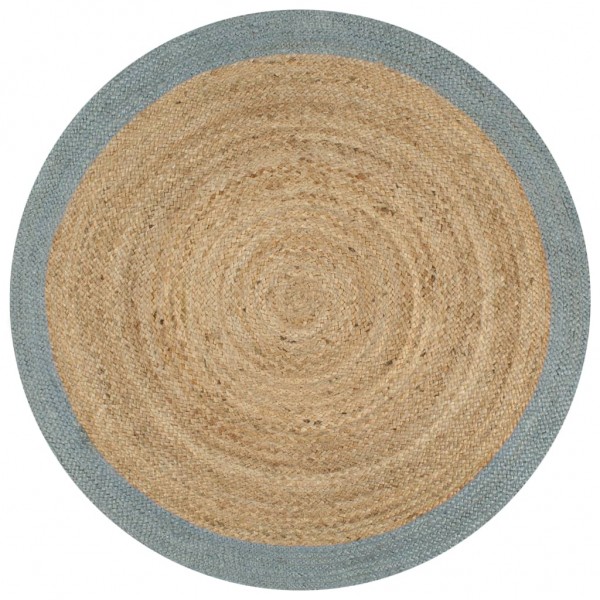 Alfombra de yute tejida a mano con borde verde oliva 120 cm