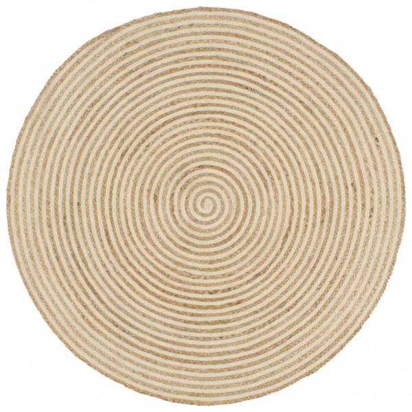 Alfombra de yute tejida a mano diseño espiral blanco 120 cm