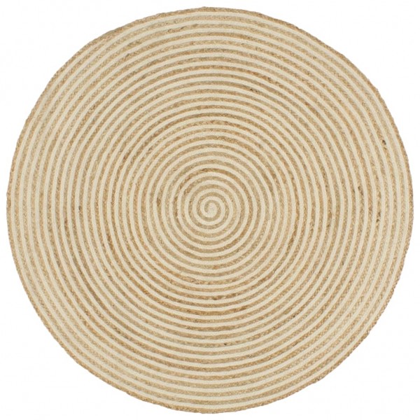 Alfombra de yute tejida a mano diseño espiral blanco 150 cm