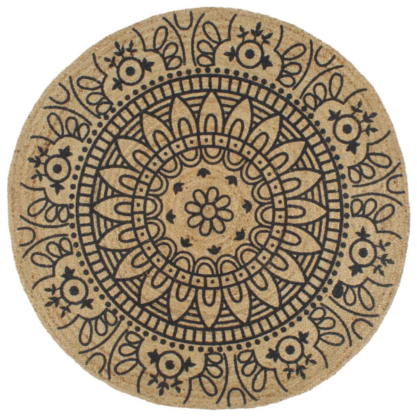 Alfombra de yute tejida a mano estampado azul oscuro 120 cm