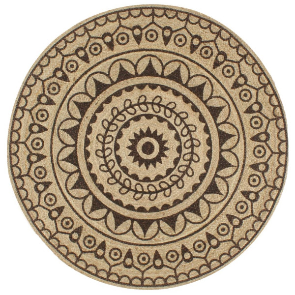 Alfombra de yute tejida a mano estampado marrón oscuro 120 cm