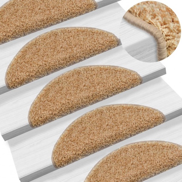 Alfombras de peldaños de escalera 15 uds crema 56x17x3 cm