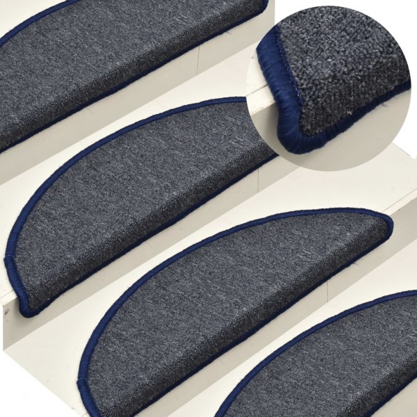 Alfombras de peldaños de escalera 15 uds gris y azul 56x17x3 cm