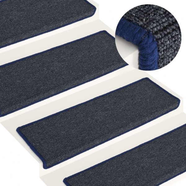 Alfombras de peldaños de escalera 15 uds gris y azul 65x21x4 cm