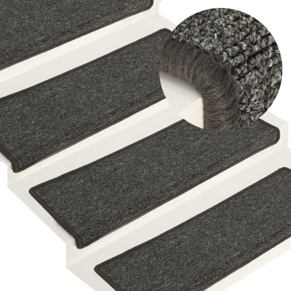 Alfombras de peldaños de escalera 15 uds gris y negro 65x21x4cm