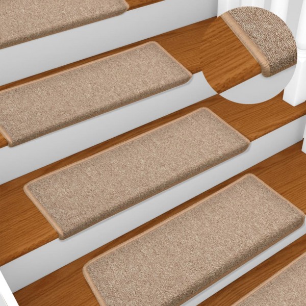 Alfombras de peldaños de escalera 15 uds marrón claro 65x21x4cm