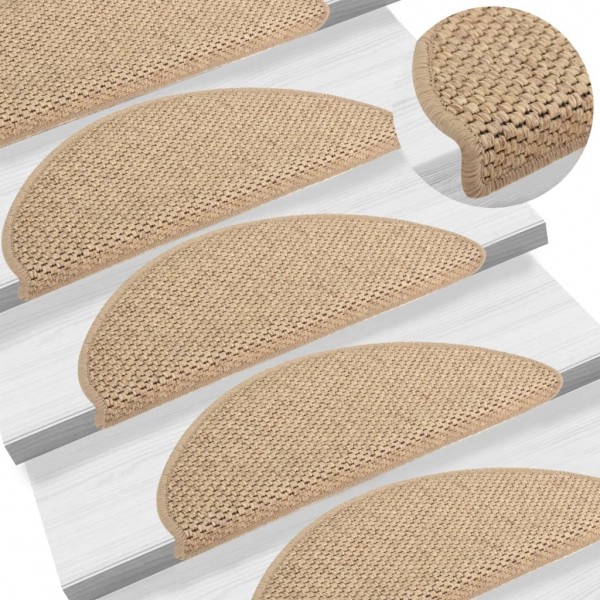 Alfombrilla autoadhesiva escalera sisal 15 uds arena 65x21x4 cm