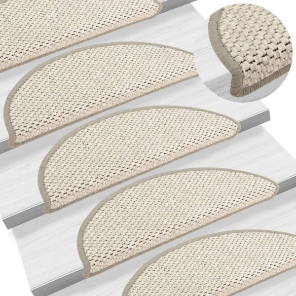 Alfombrilla autoadhesiva escalera sisal 15 uds beige 56x17x3 cm