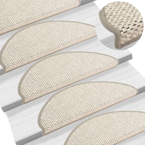 Alfombrilla autoadhesiva escalera sisal 15 uds beige 65x21x4 cm