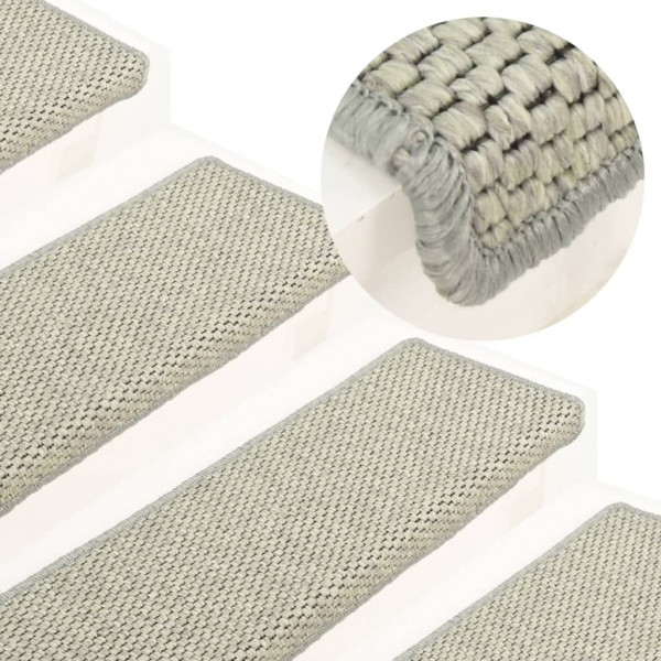 Alfombrilla autoadhesiva escalera sisal 15 uds gris 65x21x4 cm