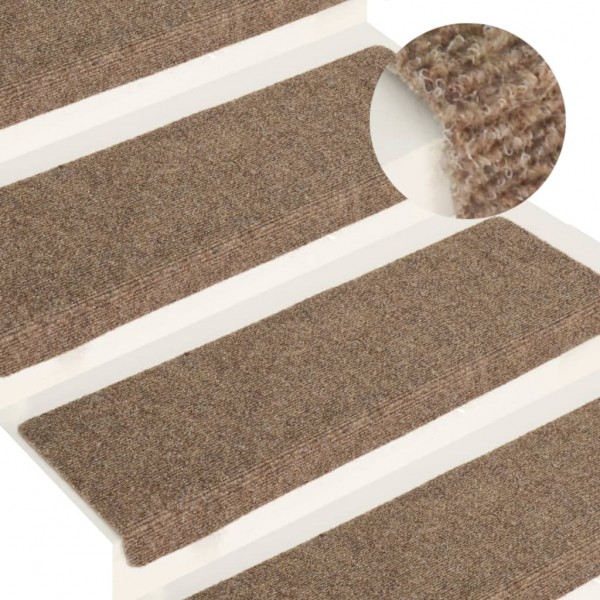 Alfombrilla de escalera 15 uds tela punzonada crema 65x21x4 cm