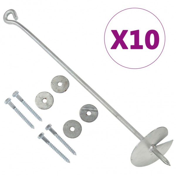 Anclajes de tierra 10 uds metal galvanizado 10x60 cm