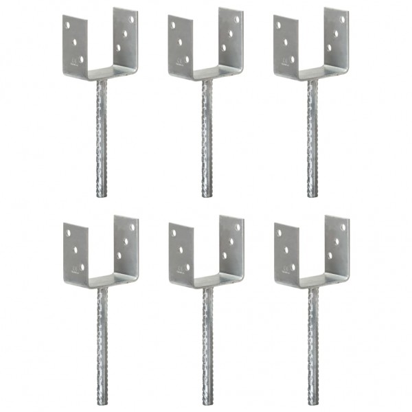 Anclajes de valla 6 uds acero galvanizado plateado 10x6x30 cm